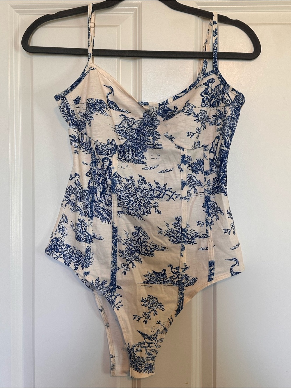 Blue Toile Print Bodysuit Tank Top